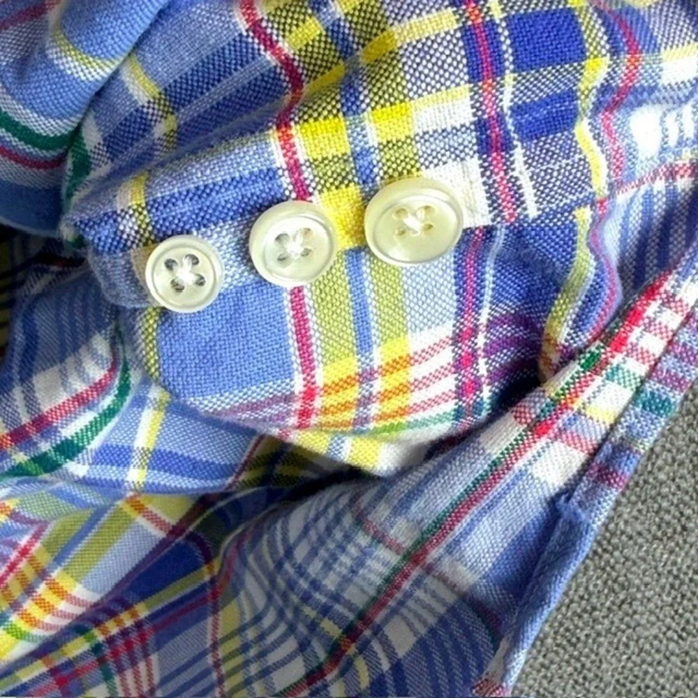 Ralph Lauren Mens XL Plaid Button Down Shirt Blue Yellow Cotton Long Sleeve